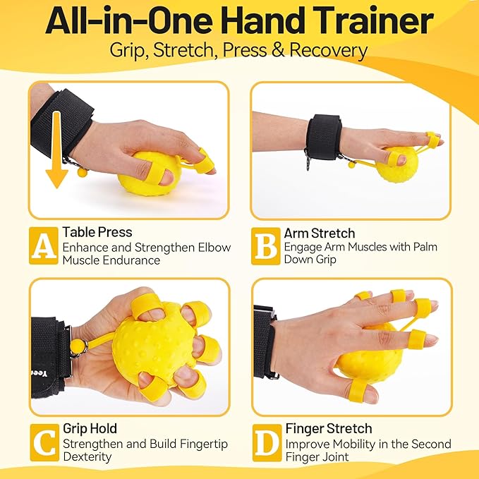Grip Strength Trainer Device for Hand Therapy – Finger Strengthener & Extension Exerciser,Tension Relief and Hand Mobility Recovery Tools