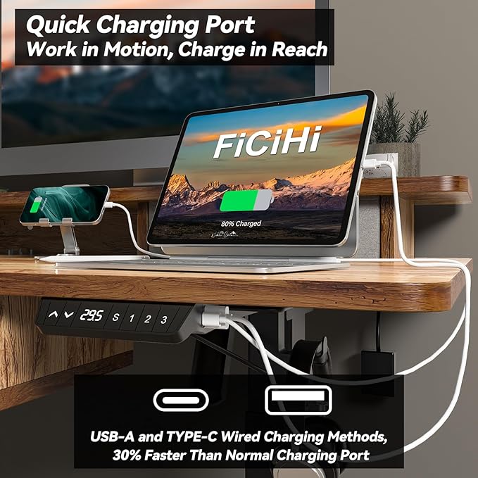 Adjustable Height Standing Desk with 4 Drawers,48 x 30 inches Electric Sit Stand Home Office Desk with Two Tiers, 3 Memory Presets, Monitor Stand Riser, USB A/C Charging Port