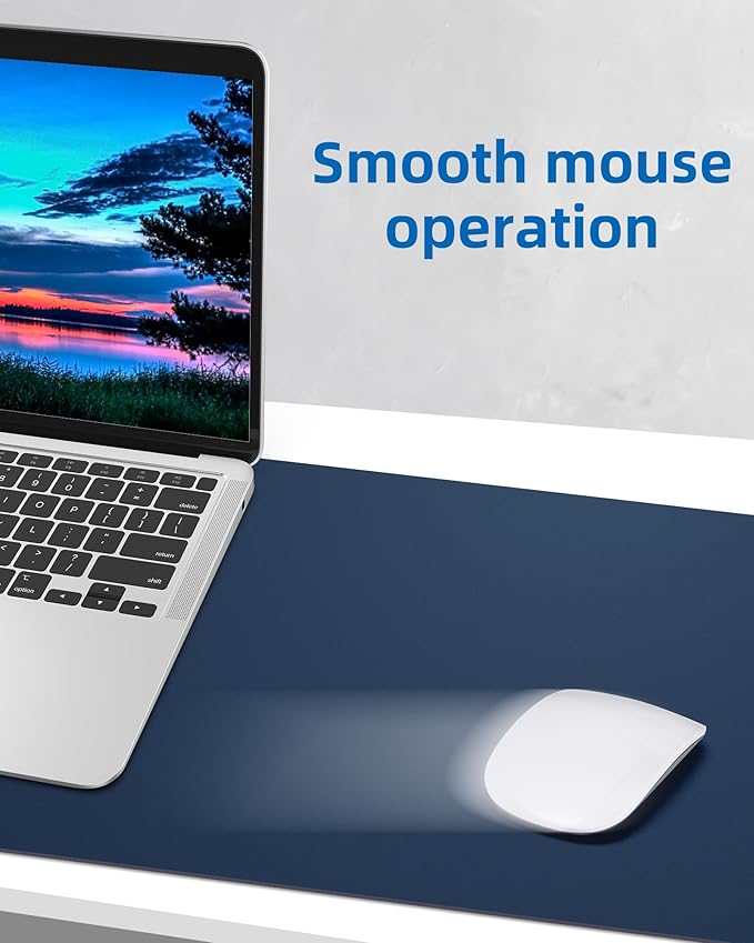 Leather Desk Pad Blotter,Mouse Pad,Office Desk Mat, Non-Slip PU Leather Desk mat,Large Desk mat,Waterproof Keyboard mat for Office/Home/Decor (Midnight Blue,31.5" x 15.7")