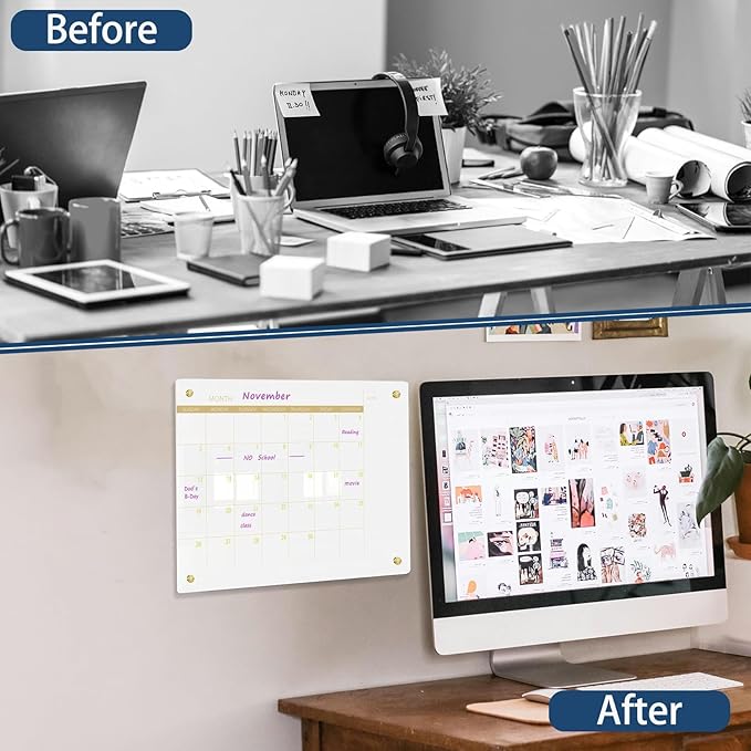 Glass Dry Erase Calendar Whiteboard for Walll, Small Monthly Calendar Glass White Board, 11.8"x15.7", Planner Board for Home, Office, School（ Monthly-WH-3040）