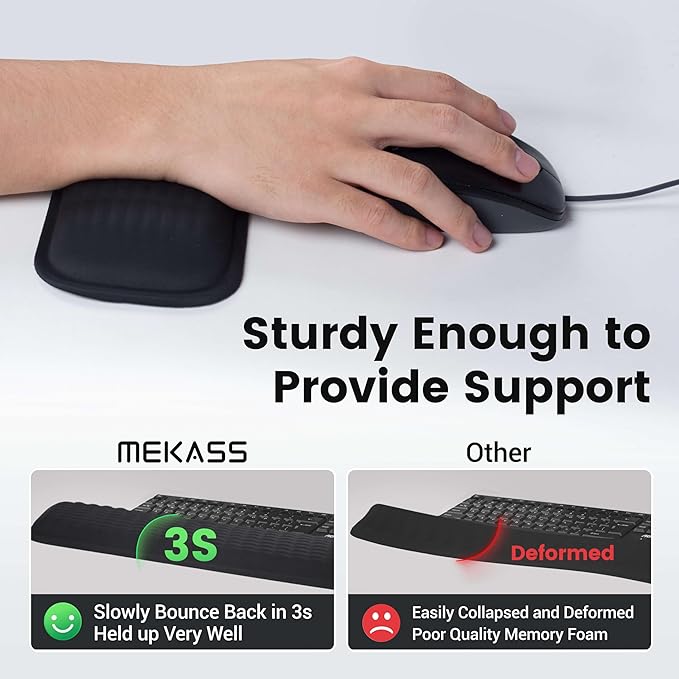 MEKASS Ergonomic Mouse Wrist Rest, Premium Memory Foam Mouse Wrist Pad Support Relieve Wrist Pain for Long Hours of Work, Gaming (Classic Black）