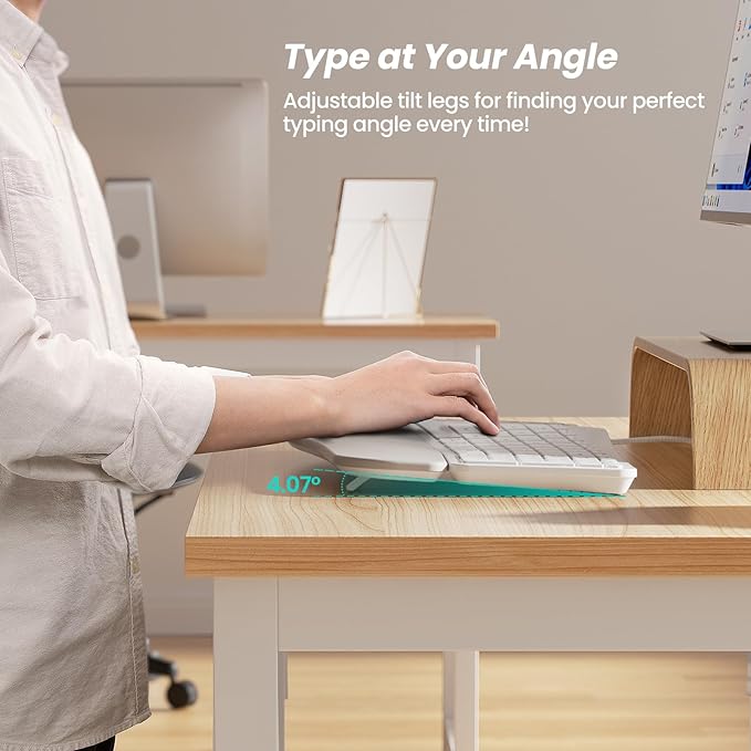 Nulea RT05C Wired Ergonomic Keyboard, Split Keyboard with Cushioned Wrist Rest, Adjustable Tilt Legs, Plug and Play, USB Corded, Compatible with Windows/Mac-White