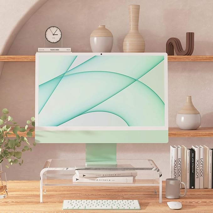 Acrylic Monitor Stand 2-Tier Riser, Clear Desktop Organizer for Computer and Laptop, Heavy-Duty Dual-Layer Design for Home Office, 16" L x 8" W x 4.6" H(2-Tier)