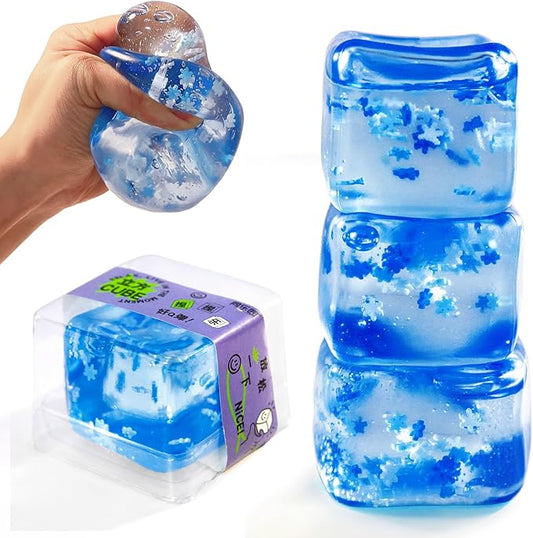 Squishy Ice Cube Stress Balls - 3Pack Sensory Squeeze Ice Toy Stress Balls for Kids and Adults Anxiety Relief - Funny Fidget Balls Squishy Stress Calming Toys for Autism & ADHD Children