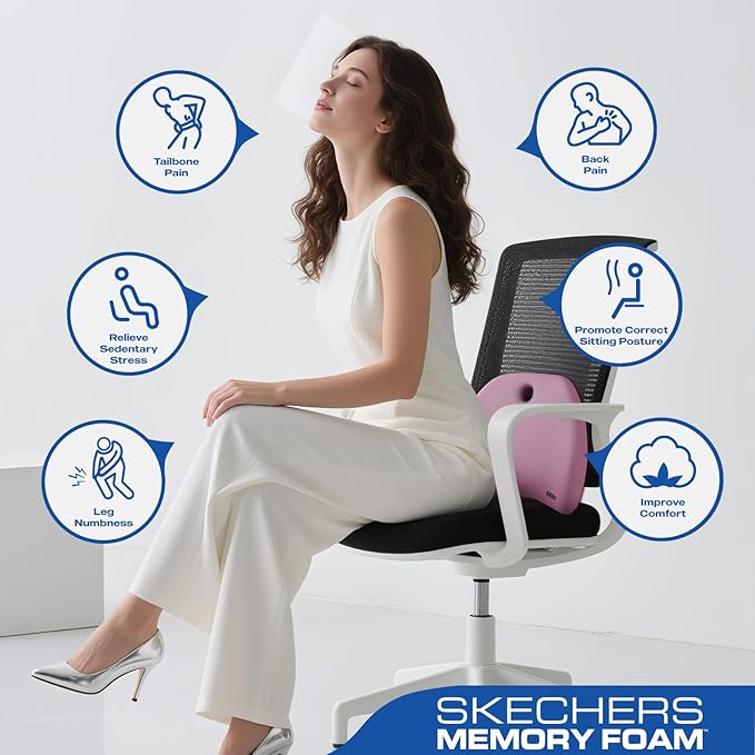 Skechers Lumbar Support Pillow for Office Chair,Memory Foam Lumbar Pillow,Lower Back Pain Relief Lumbar Pillow,Ergonomic Design Back Support Pillow for Office Chair,Car,Home,Travel,Purpie