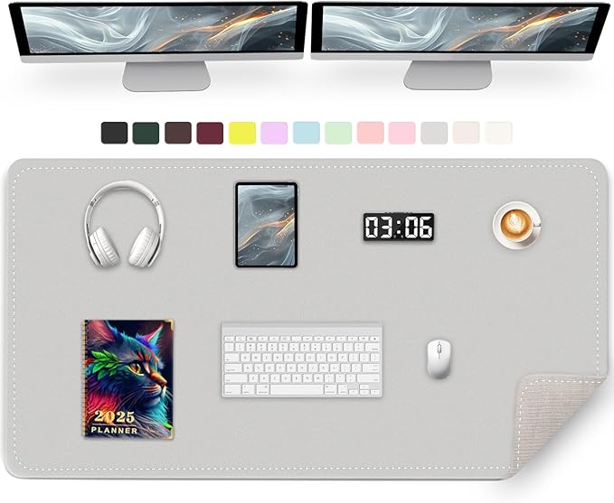 Large Desk Pad, 47.2" x 17" PU Leather Desk Mat for Desktop, Non-Slip Office Desk Mat for Desk, Desk Blotter Pad, Waterproof Computer Pad for Desk, Keyboard Mats for Home & Office (Gray)