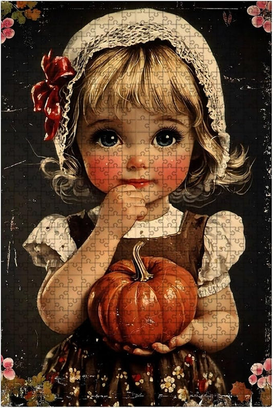 500 Piece Wooden Puzzle Jigsaw Happy Thanksgiving Day for Bar & Pub Challenging Stress Relief Game 20.4x15 Inch