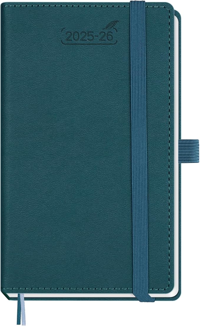 BEZEND Pocket Planner 2025-2026 Weekly and Monthly, 3.5" x 6" Academic Planner (Jul 25-Dec 26) 18-Month Mid-Year Calendar Book, Storage Pocket, Pen Holder, PU Leather Hardcover - Dark Green