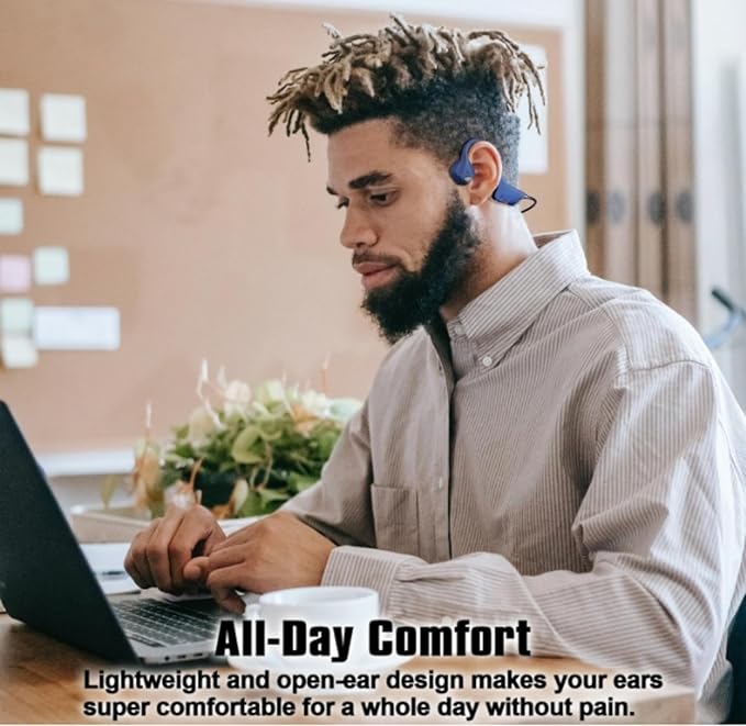 Bone Conduction Headphones Wireless Bluetooth Open Ear Headphones with Mic Long Battery Life Waterproof Earphones for Running, Cycling, Hiking, Workout, Gym