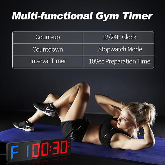 Gym Timer 15" Large LED Display Wall Clock | Gym Interval Workout | Count Down & Up | Stopwatch | Adjustable Buzzer Volume | Upgraded Remote | Digital Timer for Fitness Classroom Home Garage Outdoor