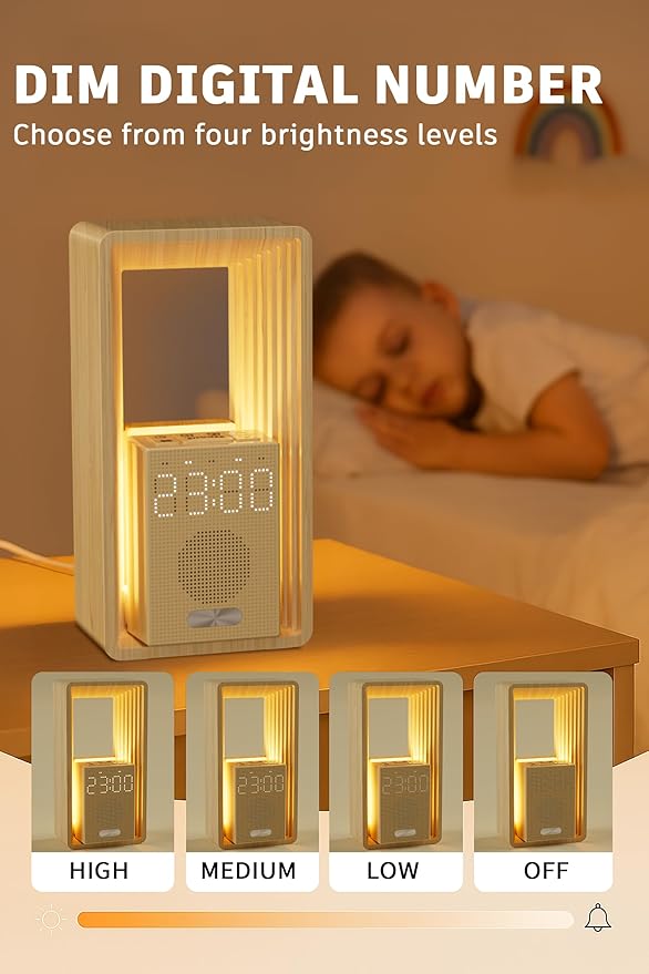 Sunrise Alarm Clock with Wake-Up Light: Dual Alarm Sound Machine with USB Charger, 9 Sleep Sounds, Night Light, Dimmable Display, Auto Timer, Ideal for Light Sleepers, Kids, Bedroom, Travel