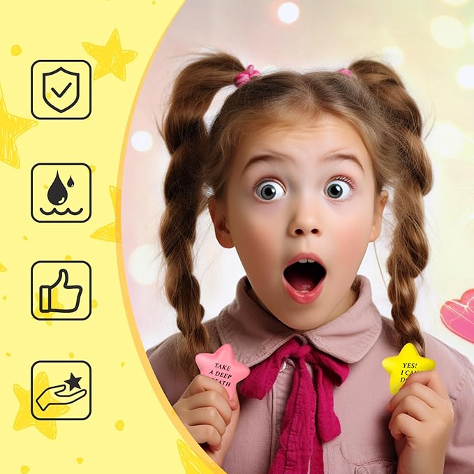 LovesTown 24PCS Inspirational Stress Relief Balls: 2inch Star, Motivational Stressballs with Colorful Foam Squeeze Balls for Kids & Adults