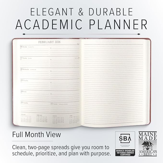 Gallery Leather Academic Planner 2025-2026, Teacher and Student Weekly Monthly Planner, Elegantly Bound Calendar with Gold-Gilded Page Edges, 18 Months - Caribbean Hibiscus - 9x7"