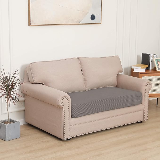 Easy-Going Stretch Loveseat Cushion Cover Sofa Cushion Furniture Protector Sofa Seat Sofa Slipcover Sofa Cover Soft Flexibility with Elastic Bottom(Loveseat Cushion, Taupe)