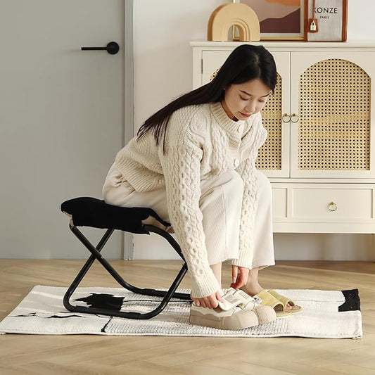 LITA Folding Footrest Stool, Portable Ottoman Foot Rest, Upholstered Small Foldable Ottoman with Detachable Thick Cotton Cushion Padded Sofa Stool for Living Room, Bedroom, Velvet Black Set