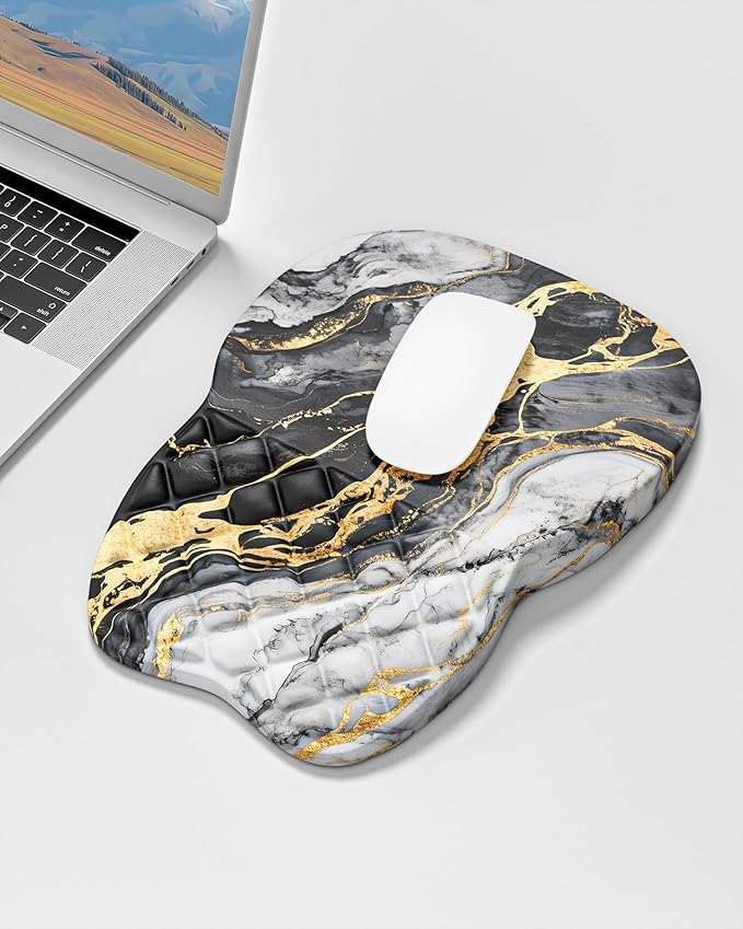 Auhoahsil Ergonomic Mouse Pad with Wrist Rest, Comfortable Slope Computer Mouse Mat with Wrist Support, Memory Foam Filling, Non-Slip Silicone Base, Pain Relief for Gaming Work, 8" x 12", Gray Marble
