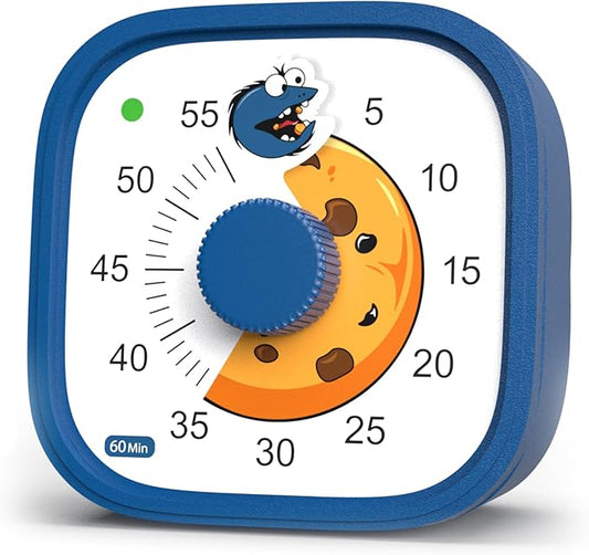 Visual Timer for Kids – Cookie Monster Clock - Silent Time Management – 60 Minute Countdown – Focus and Productivity Tool – for Classroom, Toddlers, Study, Toothbrush – Fun Design – Adjustable Alarms
