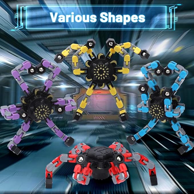 8PCS Transformable Fidget Spinner Toy for Kids Adults, Deformation Robot Chain Spinner Fingertip Gyro Toys for Boys Girls 3-12, Stress Relief Sensory Toys for Goodie Bag Fillers Kids Travel