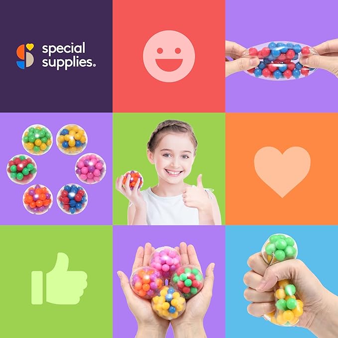 Special Supplies Sensory Squishy Stress Balls, Squeeze, Color Sensory Toy - Relieve Tension, Stress - Home, Travel and Office Use - Fun for Kids and Adults (6 Pack-Style#1)