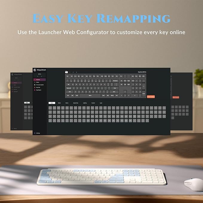 Keychron B6 Pro Ultra-Thin Wireless Keyboard, Full-Size ZMK with Numeric Keypad Quiet Typing, 2.4 GHz/Bluetooth 5.2/Wired Connection Long Battery Life, Compatible with Mac Windows Linux - Retro Blue