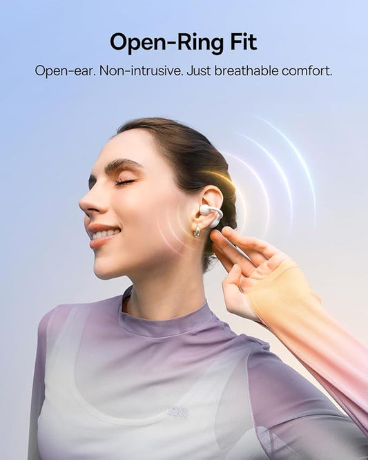 Baseus Bass BC1 Open Ear Earbuds Clip-On Headphones, Open-Ring Comfort with Tri-Curve Snug Clip, Powerful Sound with SuperBass, 4-Mic Clear Calls, IP55 Waterproof, 38H Playtime, Lightweight