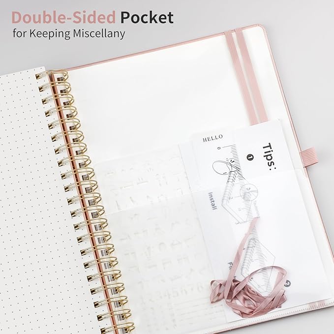 EMSHOI Dotted Journal Spiral Notebook - 300 Pages, B5 Hardcover Leather, 100 GSM Thick Dot Grid Notebook for Women Men Work Writing, Journaling, Drawing, 7.48" x 10.15", Rose Gold