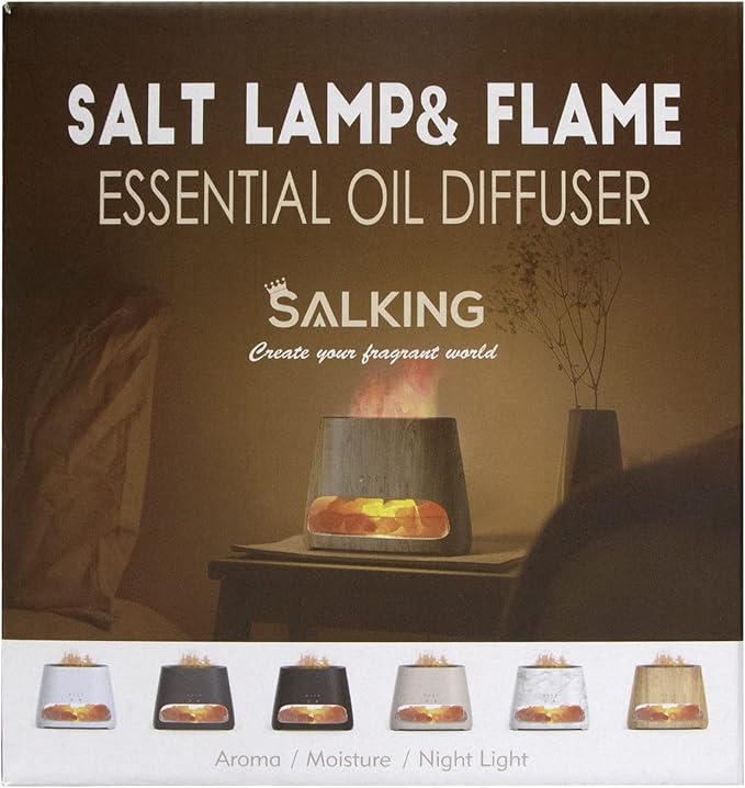 SALKING 2-in-1 Himalayan Salt Lamp & Ultrasonic Essential Oil Diffuser, Aromatherapy Diffuser Cool Mist Humidifier, Original Salt Therapy Lamp, 100% Pure Himalayan Salt, Ambient Glow, 150ml (White)