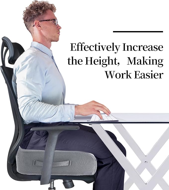 MABOZOO Extra Thick Chair Cushions,Office Chair Booster Seat Cushion to Raise Seat Height for Pain Relief,18 x 16 x 6 inch Non Slip Memory Foam Thick Cushion with Carry Handle（Grey）