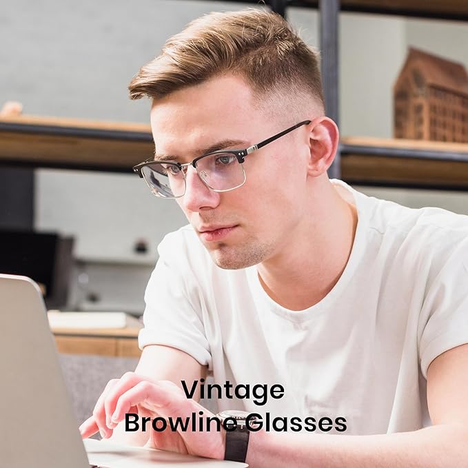 Cyxus Men Blue Light Blocking Glasses Half Rimless Computer Gaming Glasses Square Fashion Glasses 8133