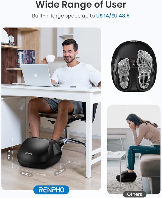 RENPHO Foot Massager Machine with Heat [2025 Upgraded], Shiatsu Foot Massager for Plantar Fasciitis, Birthday Gifts for Women, Wireless Control, FM069R-BK