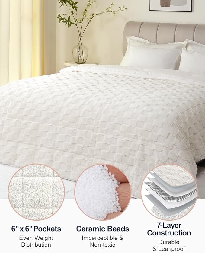 Kivik Dual Sided Weighted Blankets for Adults, Buttery Soft Stylish Checkered Heavy Blankets for Couch Sofa Bed - Ultra-Fluffy Fabric Brings Cloud-Like Comfort (60"x80", Beige, 20 Pounds)