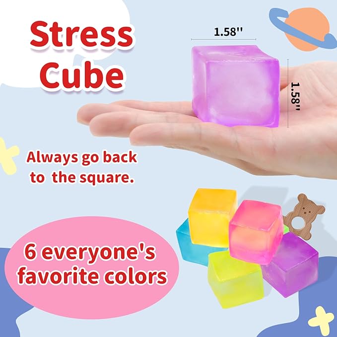 6 Pack Stress Cube Squishy Stress Balls for Adults Kids, Sensory Fidget Toys for Anxiety Stress Relief, Calming Toys Slow Rising Stress Balls Stretchy for Autism & ADHD, Malt Sugar Ball