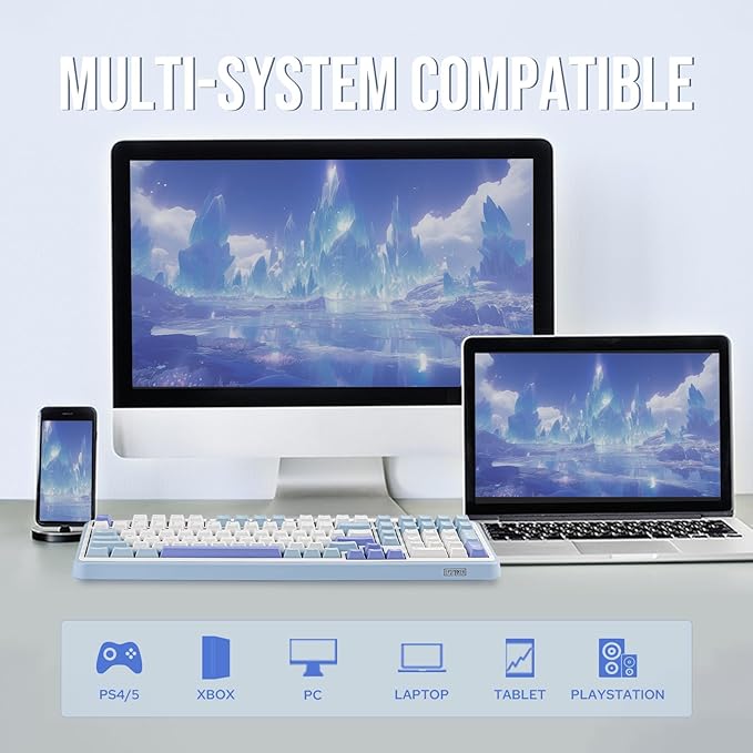 EPOMAKER TH99 Tri-Mode Wireless Mechanical Keyboard with 8000mAh Battery, Hot Swappable Custom RGB Gaming Keyboard with Numpad, Gasket Creamy for PC/Mac/Office (Blue&White)