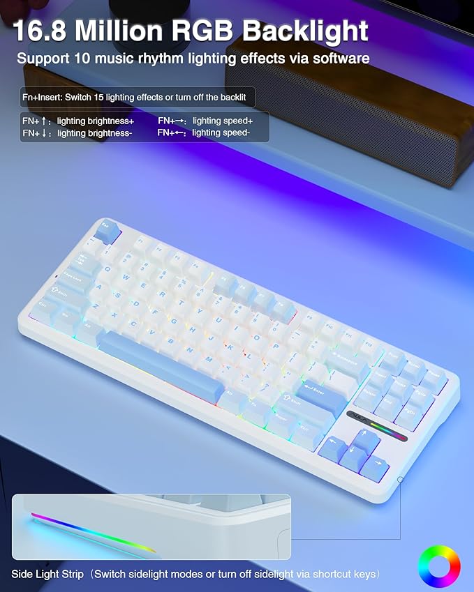 AULA F87 Wireless Mechanical Keyboard, 75% TKL Custom Hot Swappable Gaming Keyboards with PBT Keycaps, Pre-lubed Greywood Switches, RGB Backlit Creamy Keyboard, 2.4GHz/USB-C/BT5.0