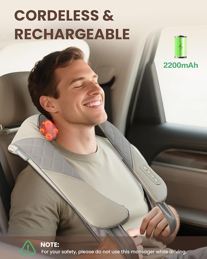 Cordless Neck Massager with Heat, Deep Kneading Neck Shoulder Massager for Pain, Shiatsu Back Massager Pillow, Gifts for Men, Women