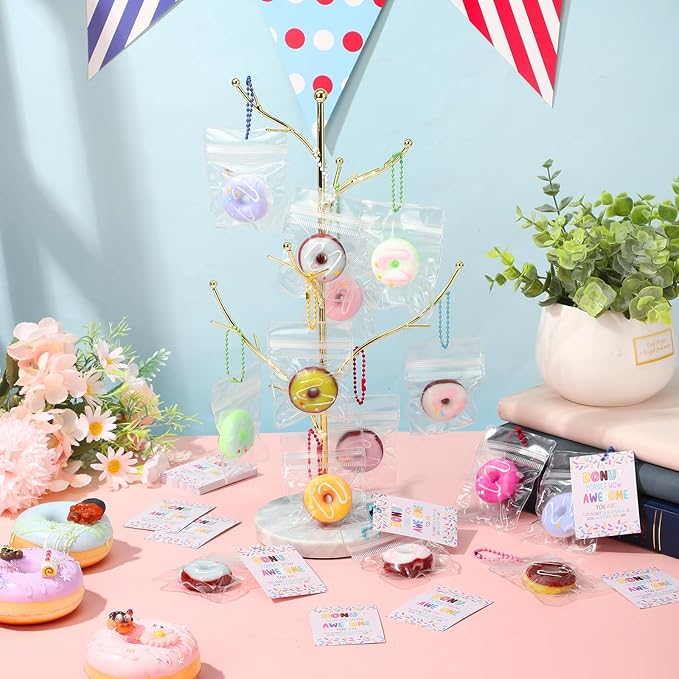 Wettarn 30 Sets Donut Stress Balls with Inspirational Support Card, Donut Relief Toy Thank You Gifts Employee Appreciation Gifts for Coworker Staff Teacher Classroom Rewards Party Favors