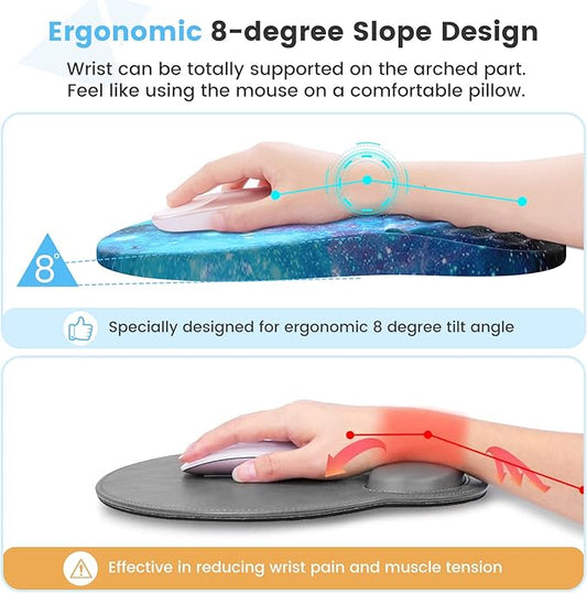 HAOCOO Ergonomic Mouse Pad with Wrist Rest, Keyboard Wrist Rest Pad, 3 PCS Computer Mouse Pad Sets for Desk, Memory Foam Mousepad with Wrist Support for Office Gaming Laptop, Galaxy Purple