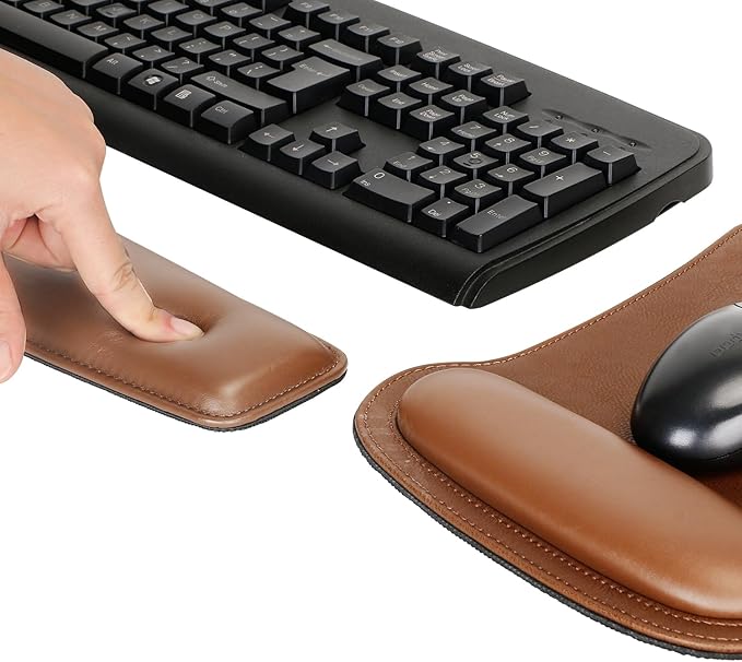 RICHEN Keyboard Wrist Rest Pad and Mouse Wrist Rest Support Mouse Pad Set,Sturdy & Comfortable & Lightweight for Easy Typing & Pain Relief-Ergonomic Support (Brown)