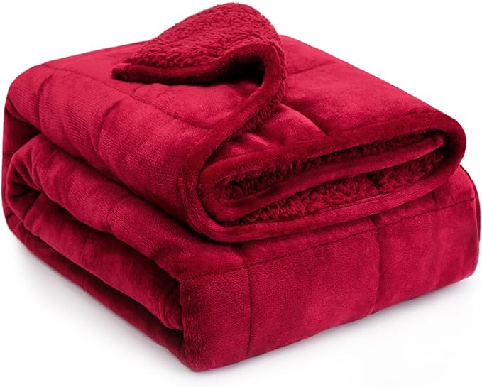 Lofus Weighted Blanket for Adults(15 lbs, 48" x 72"), Throw Heavy Blanket Machine Washable, Soft Weighted Blankets for Stress Relief and Sleep Promotion,Burgundy