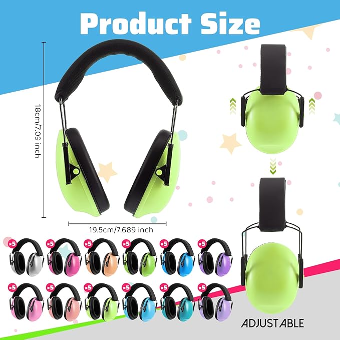 Amylove 60 Pcs Kids Ear Protection Noise Cancelling Headphones Noise Reduction Ear Muffs 27dB Hearing Protection (12 Colors)