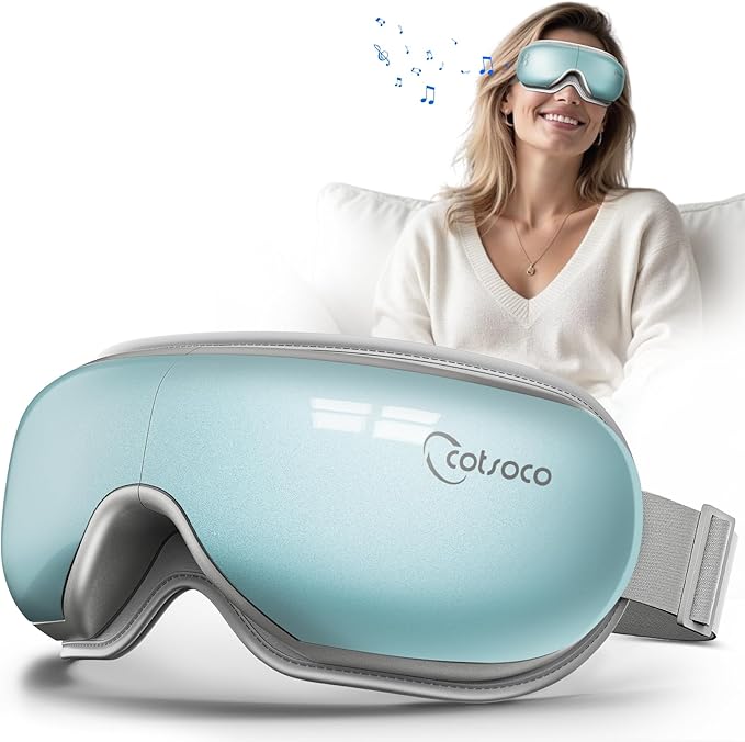 cotsoco Eye Massager with Heat, Birthday Gifts for Women, Heated Eye Mask with Bluetooth Music, Relax & Reduce Strain Dark Circles and Improve Sleep, Gift for Mom Dad Women Men (Blue)