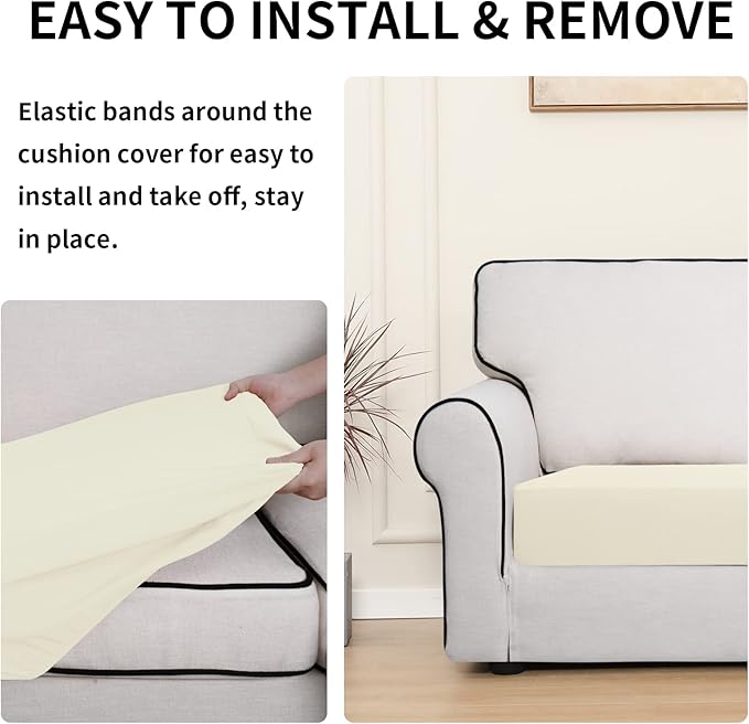 Easy-Going 100% Waterproof Oversized Sofa Seat Cushion Slipcovers Couch Cushion Cover Stretch Furniture Protector for Kids, Pets (Oversized Sofa Cushion, Ivory)