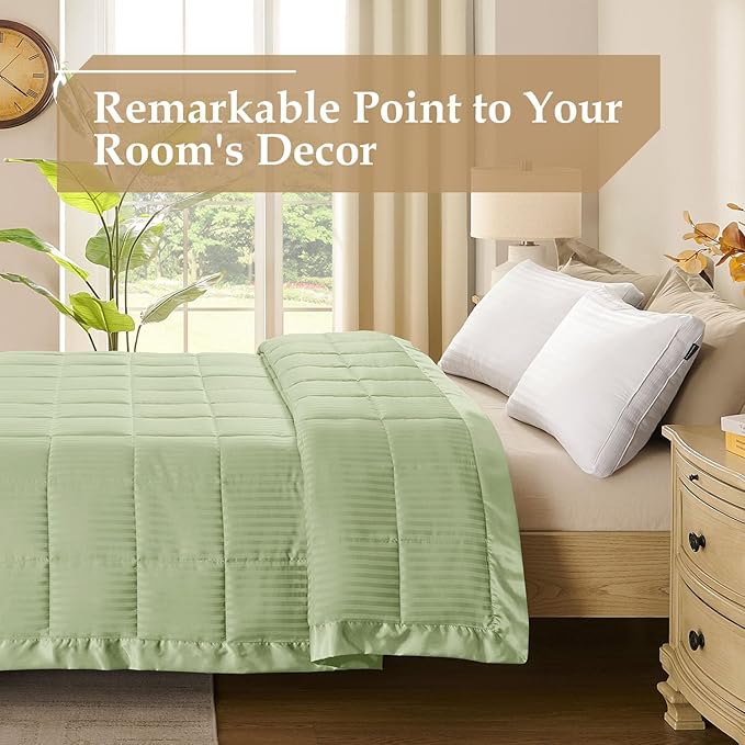 downluxe King Size Blanket with Satin Trim, Lightweight Down Alternative King Blanket for All Season, Machine Washable (Sage Green, 108 x 90 Inch)