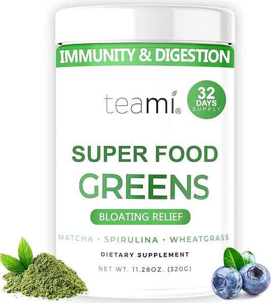 Teami Organic Super Greens Powder for Immunity & Digestion, Non-GMO Greens Superfood Powder to Support Energy, 16 superfood Ingredients, Sugar-Free Veggie Powder for Juice & Smoothie, 32 Servings