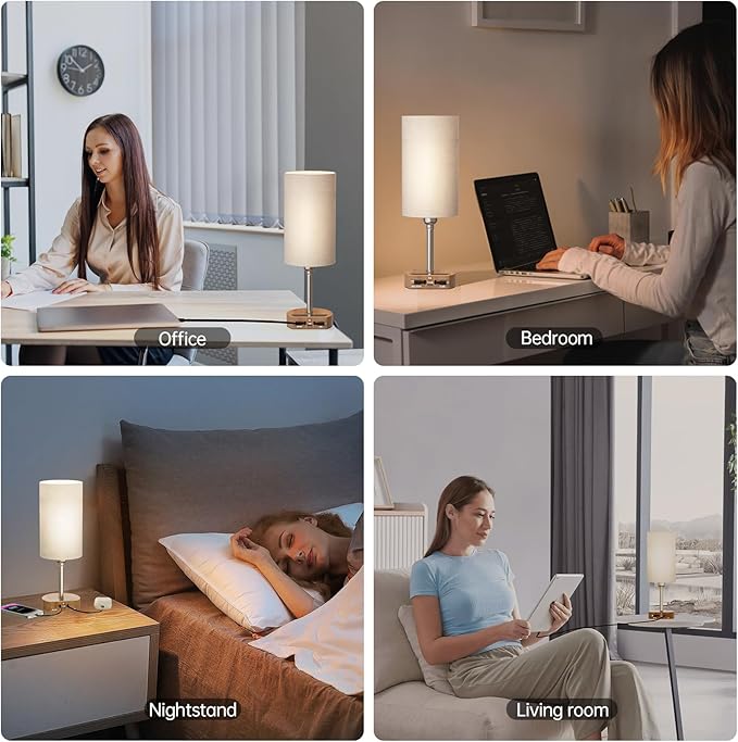 Bedside Lamp with Retractable Charging Cords, 74W Fast Charging Nightstand Lamp, 3-Way Dimmable Touch Lamp with LED Bulb, 4 in 1 Charging Station for iPhone, iPad, Desk, Office