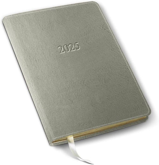 Gallery Leather Desk Weekly Monthly Planner 2025, Elegantly Bound Calendar Planner and Notebook with Stylish Gold-Gilded Page Edges, 12 Months - Freeport Metallic Silver - 8 x 5.5 "