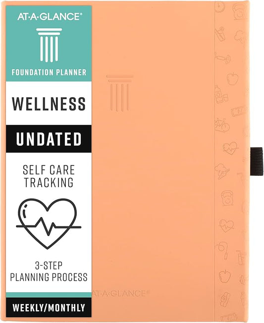 AT-A-GLANCE Foundation Wellness Planner, Undated Weekly & Monthly Tracker, Self-Care Journal for Mental and Physical Health, Hardcover, 5-3/4" x 8-1/4", Peach (FDH-200)