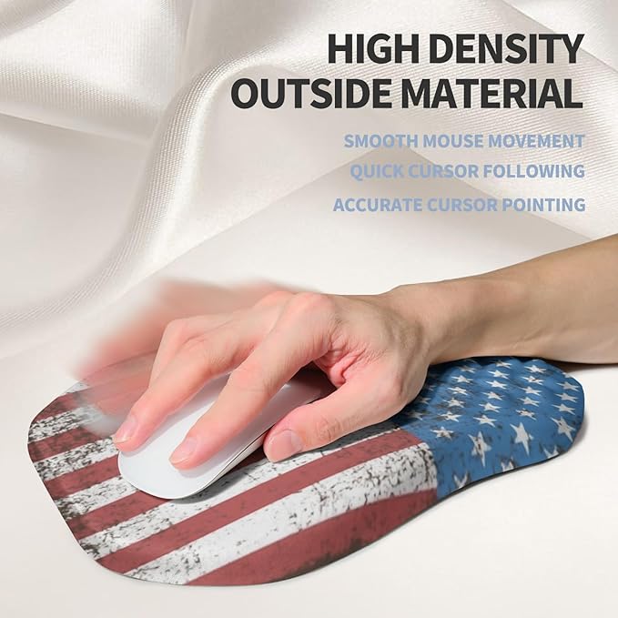 Ergonomic Raised Mouse Pad Wrist Support with Bilateral Slope Memory Foam Mousepad for Wrist Rest and Carpal Tunnel Pain Relief 11.8x7.9〃National Flag