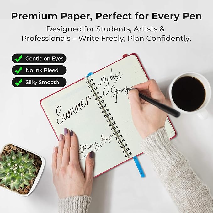 Planner 2025-2026 Daily Weekly and Monthly,6.5"x3.75",18 Months Spiral Bound Calendar Agenda with Self-adhesive Pen Holder,2026 Academic Plan with Vegan Leather Soft Cover,Red