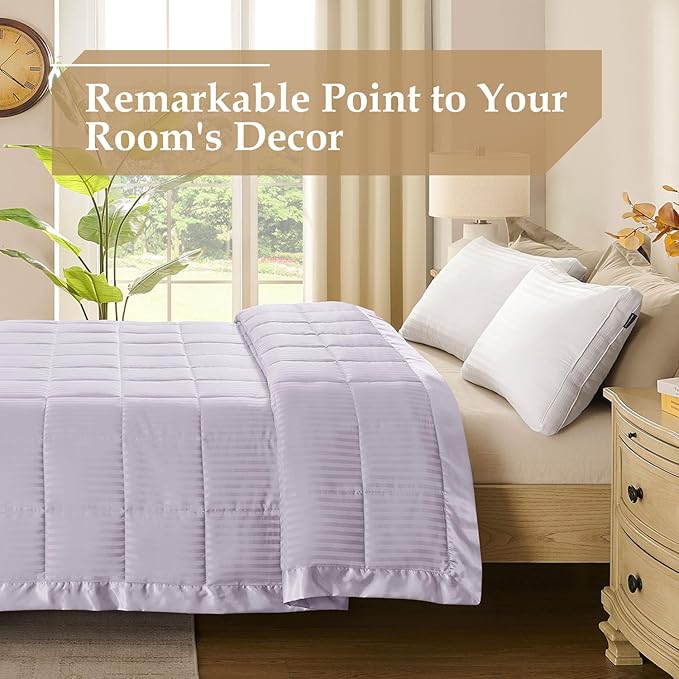 downluxe King Size Blanket with Satin Trim, Lightweight Down Alternative King Blanket for All Season, Machine Washable (Lilac, 108 x 90 Inch)